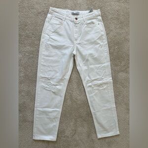 Zara White Distressed Mom Jeans